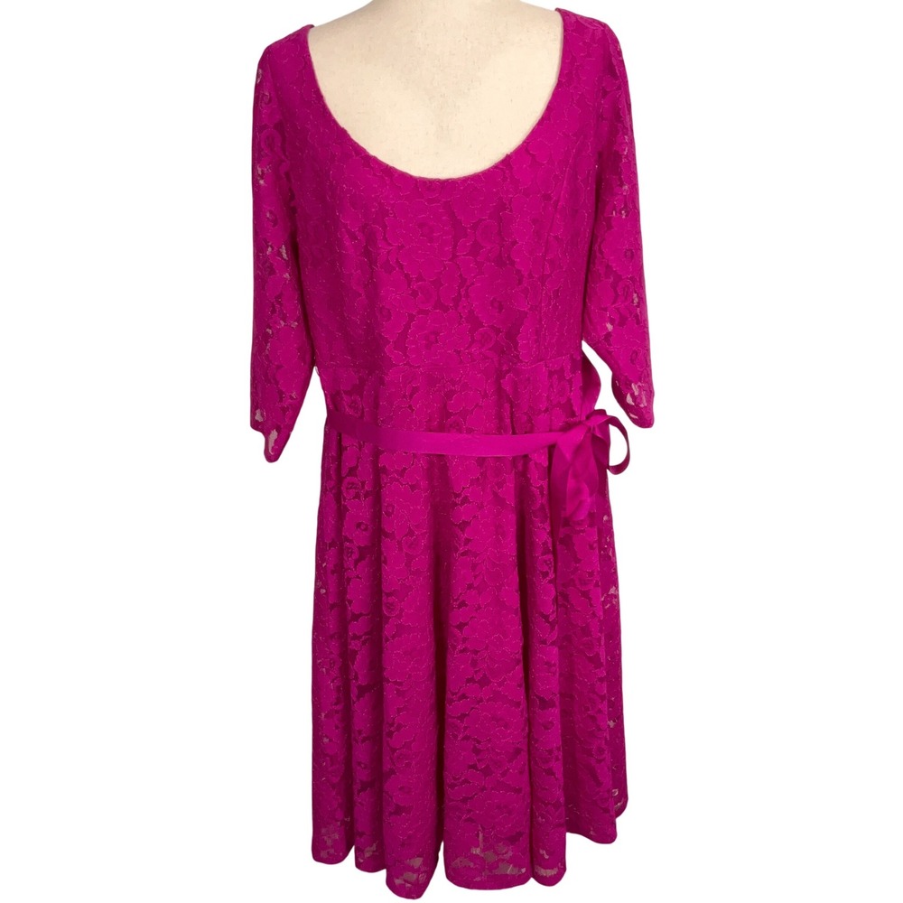 Lane Bryant Lace Dress Women 18 Magenta Lace Floral Barbiecore Fit & Flare Party